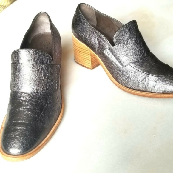 $450 COCLICO METALLIC Wedge Heel LOAFERS 38.5 - Picture 1 of 8